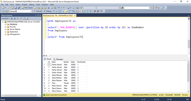 Delete Duplicate Record From SQL Database Using CTE